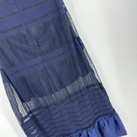 NWOT - foxiedox Navy Sheer Striped Midi Dress - Picture 8 of 8